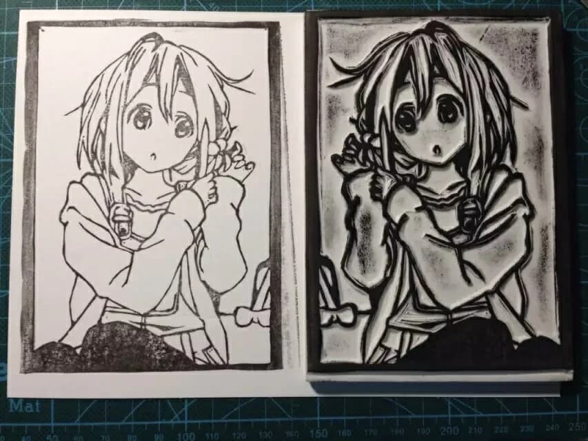 Hand-carved rubber stamp artwork